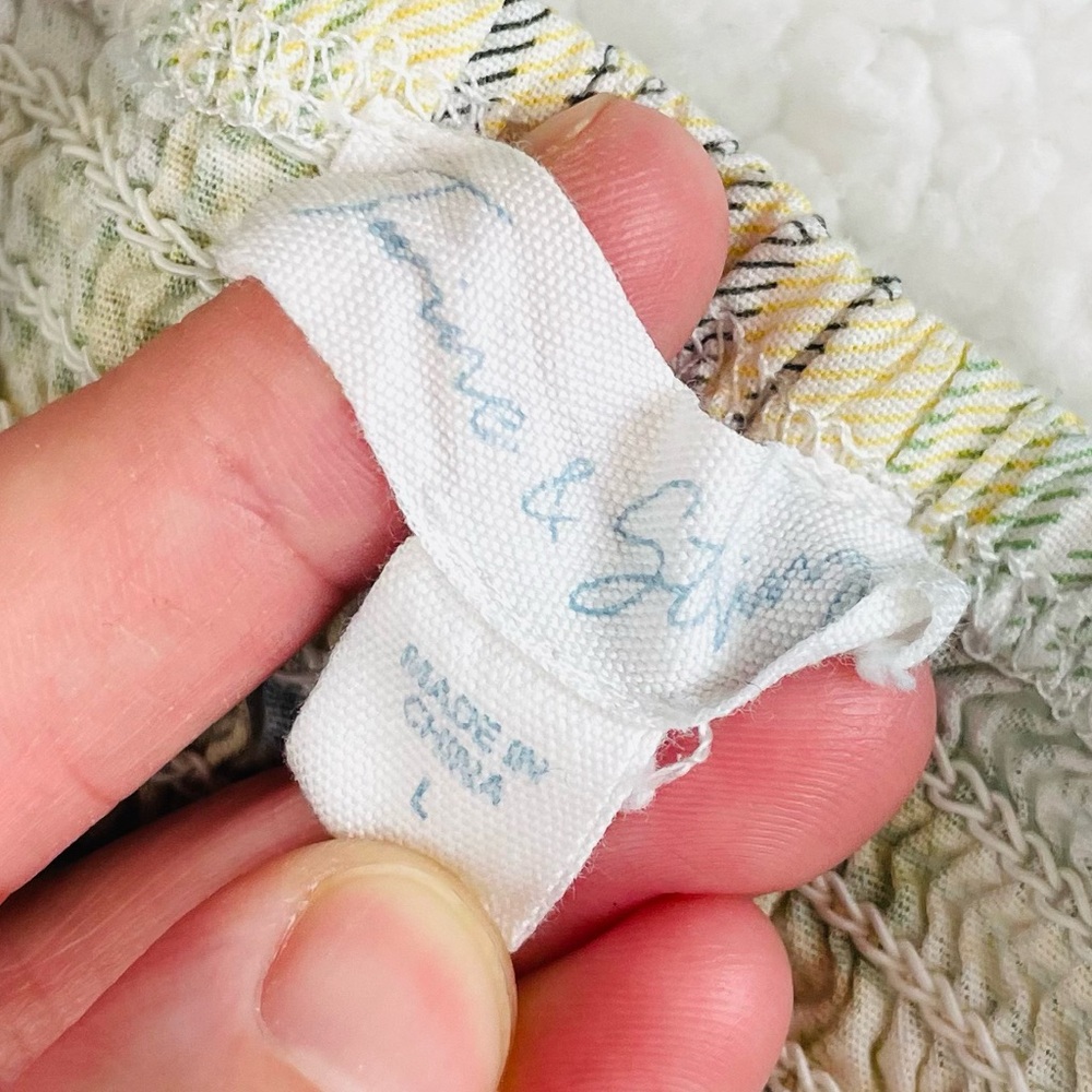 TWINE & STRING • Yellow/Green/White/Brown Plaid Bustier Smocked Crop Top, L - Picture 12 of 16